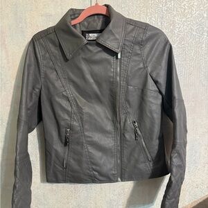 Indigo Saint Women's Gray Faux Leather Moto Jacket, Beautiful Coat! Sz Small